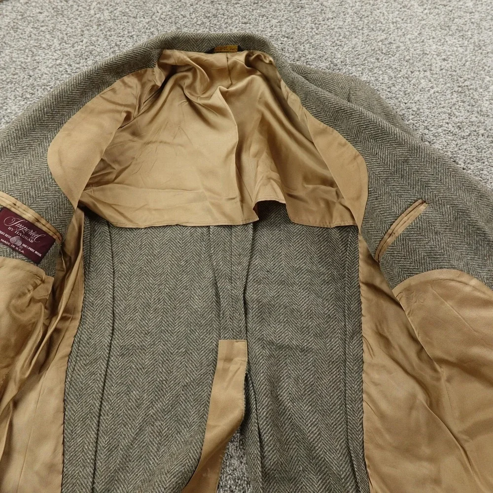 VTG Haggar Blazer Mens 46 Brown Gray Herringbone Wool Elbow Patch Sport Coat USA